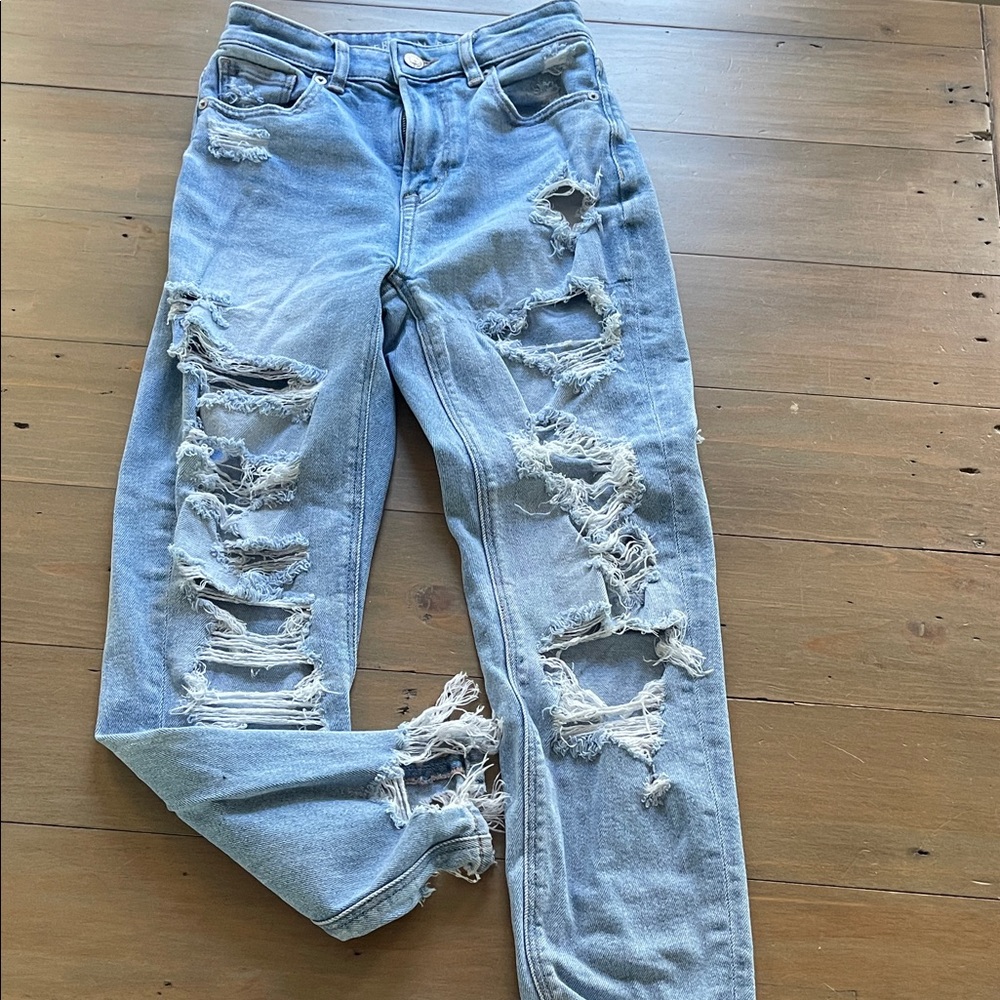 American Eagle Outfitters Ripped Light Blue Boyfriend Jeans